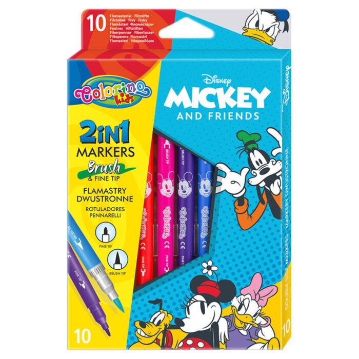 Фломастеры двусторонние для рисования Colorino Mickey and Friends 10 шт 10 цв 0.1 мм 0.5 мм картон купить,NaN