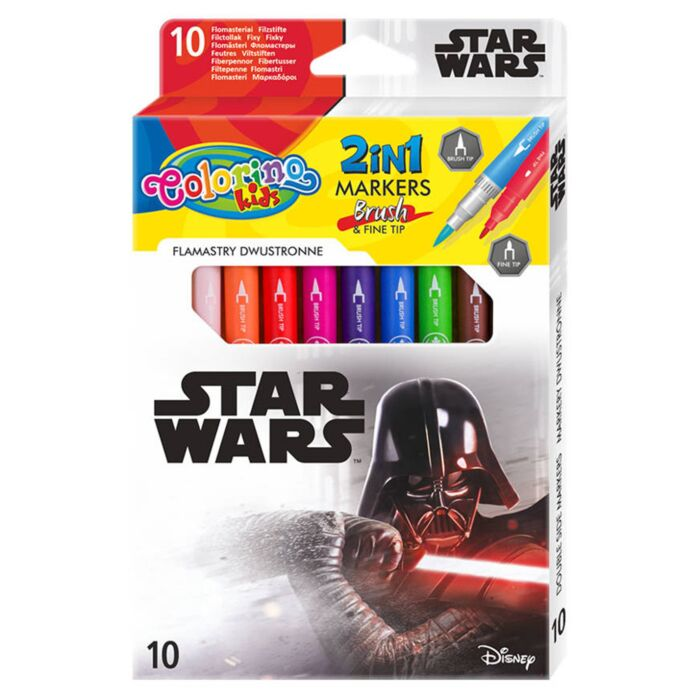 Фломастеры двусторонние для рисования Colorino Star Wars 10 шт 10 цв 0.1 мм 0.5 мм картон купить,NaN