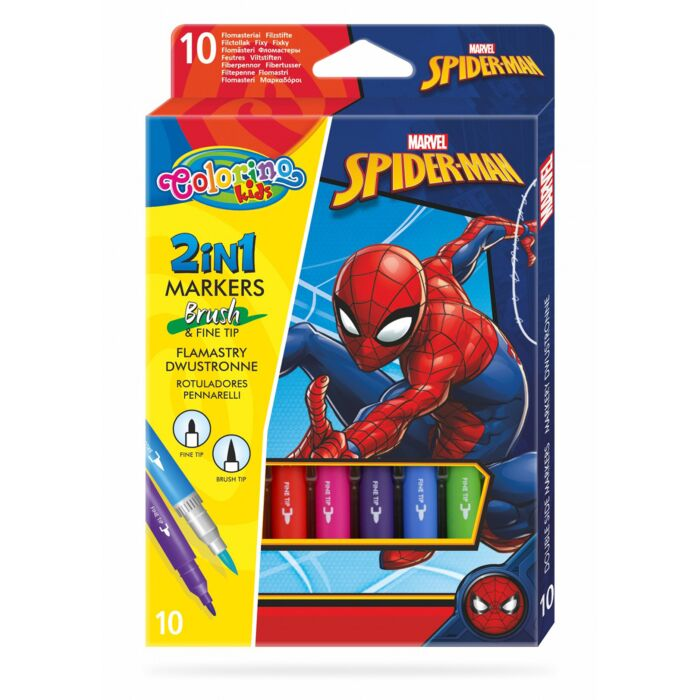 Фломастеры двусторонние для рисования Colorino Spider-Man 10 шт 10 цв 0.1 мм 0.5 мм картон купить,NaN