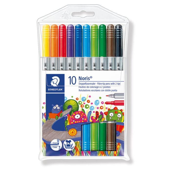 Фломастеры двусторонние для рисования Staedtler Noris Club 10 шт 10 цв 1 мм 3 мм пластик