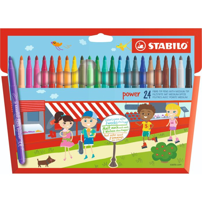 Фломастеры смываемые для рисования Stabilo Power 24 шт 24 цв 2 мм картон 280/24-01