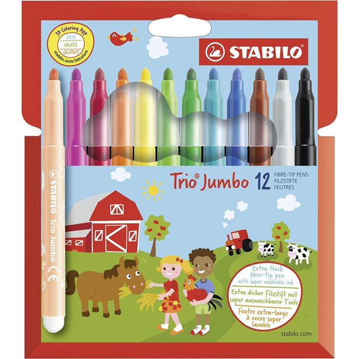 Фломастеры для рисования Stabilo Trio Jumbo 12 шт 12 цв 3 мм картон 380/12