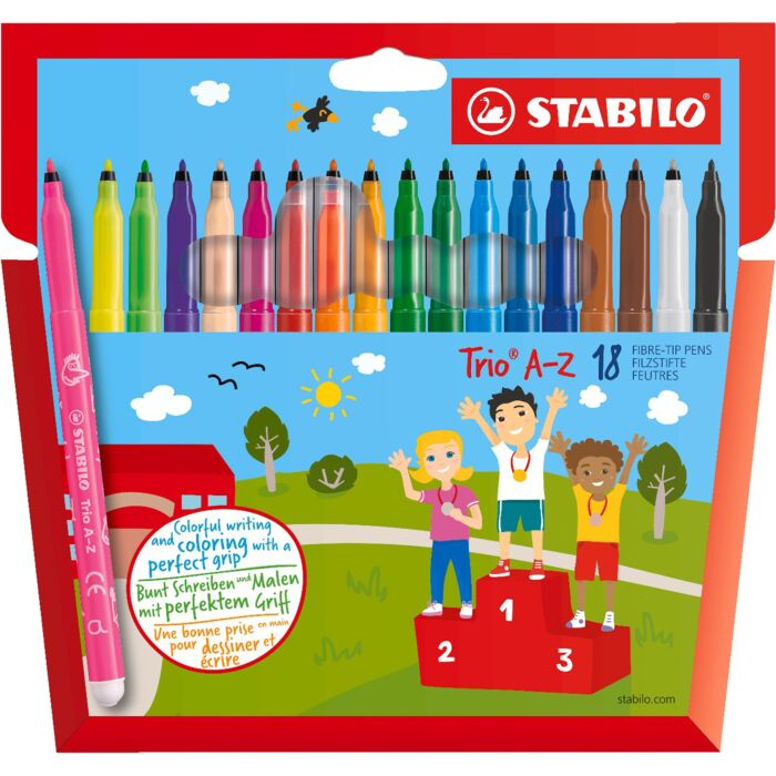Фломастеры смываемые для рисования Stabilo Trio A-Z 18 шт 18 цв 0.7 мм картон 378/1-18-01