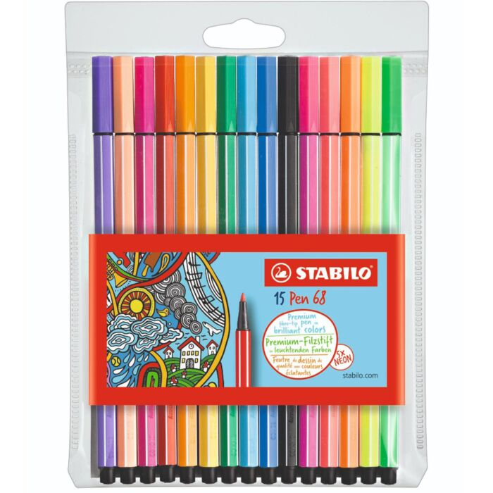 Фломастеры для рисования Stabilo Pen 68 15 шт 15 цв 1 мм пластик 6815-2 купить,NaN