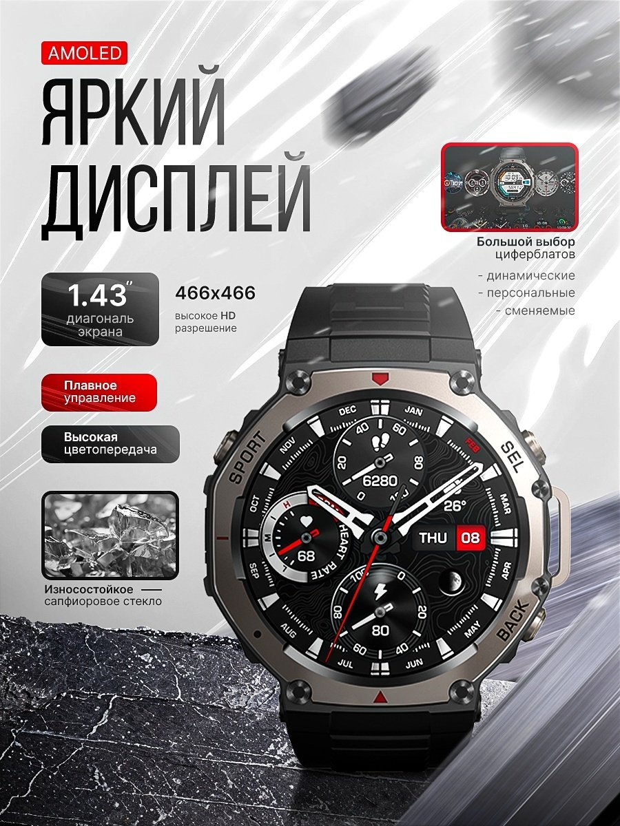 Смарт-часы SNEL Watch ATLAS 53 мм черный-черный