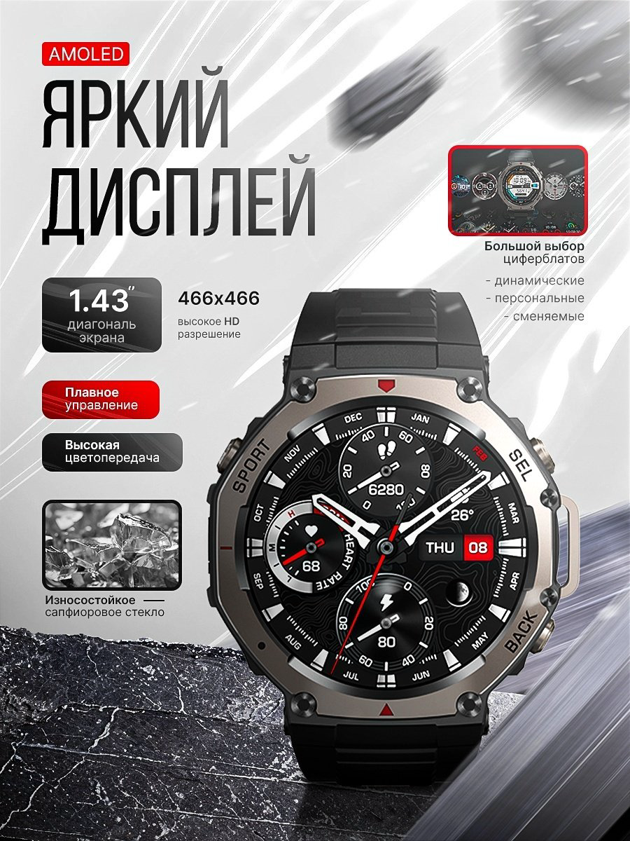 Смарт-часы SNEL Watch ATLAS 53 мм черный-черный купить,NaN
