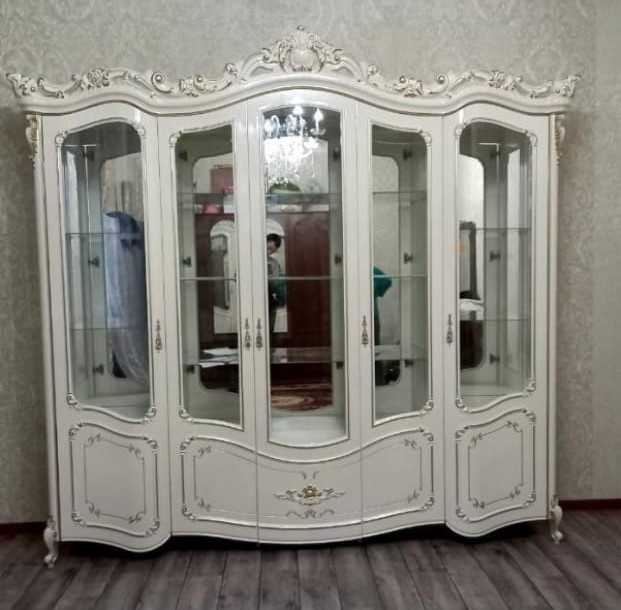 Шкаф-витрина СлонимМебель Элиза 102990392 260х55х264см белый купить,NaN