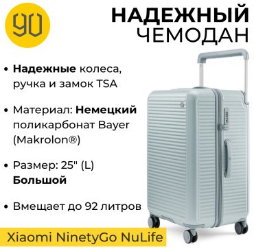 Чемодан Xiaomi NinetyGo NuLife Luggage поликарбонат, ABS-пластик 92 зеленый, мятный