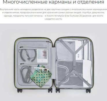 Чемодан Xiaomi NinetyGo Elbe Luggage поликарбонат 104 зеленый купить,NaN