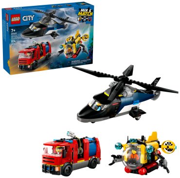 Конструктор LEGO Вертолет, пожарная машина и подводная лодка, деталей 874 шт