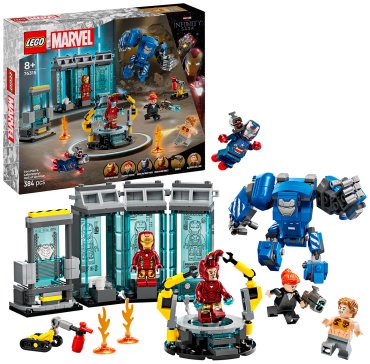 Конструктор LEGO Лаборатория Железного человека: Зал доспехов, деталей 384 шт