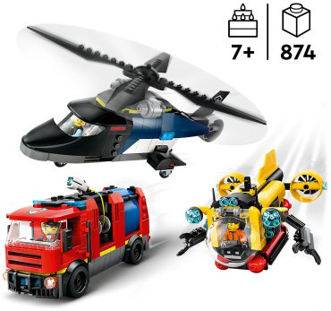 Конструктор LEGO Вертолет, пожарная машина, подводная лодка , деталей 874 шт купить,NaN