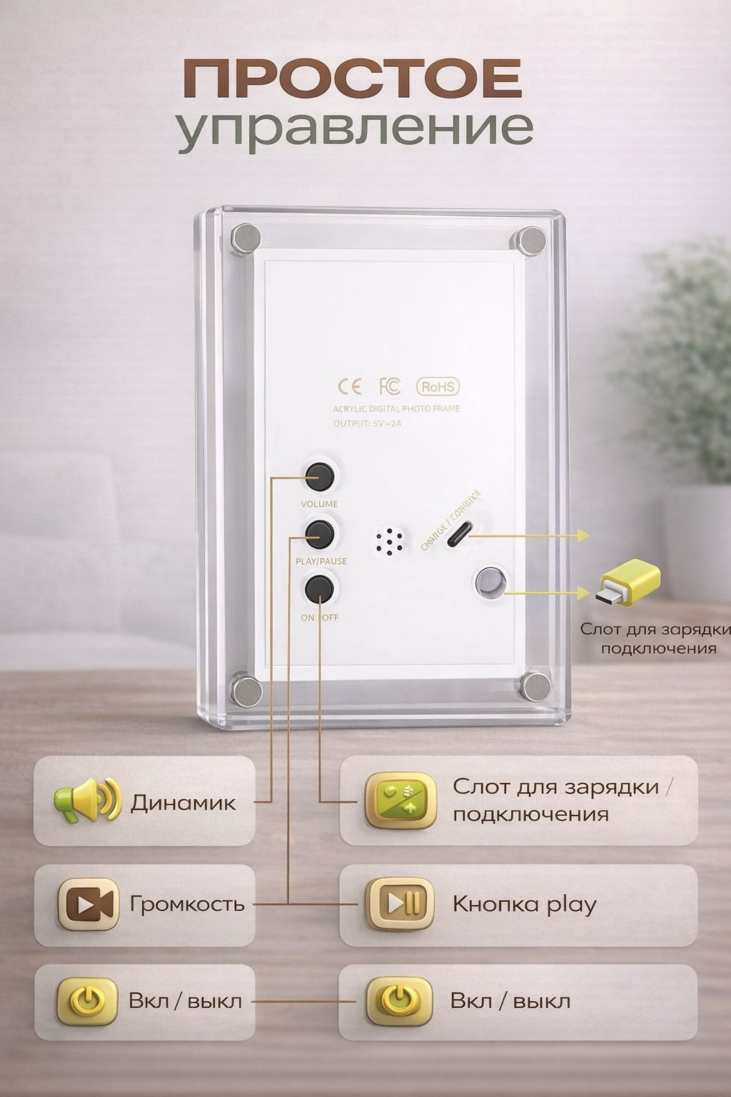 Фоторамка Yili CF3 5" цифровая белая купить,NaN