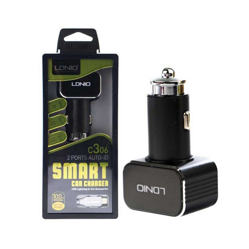 Автомобильное зарядное устройство LDNIO C306 2*USB-A Lightning Black купить,0