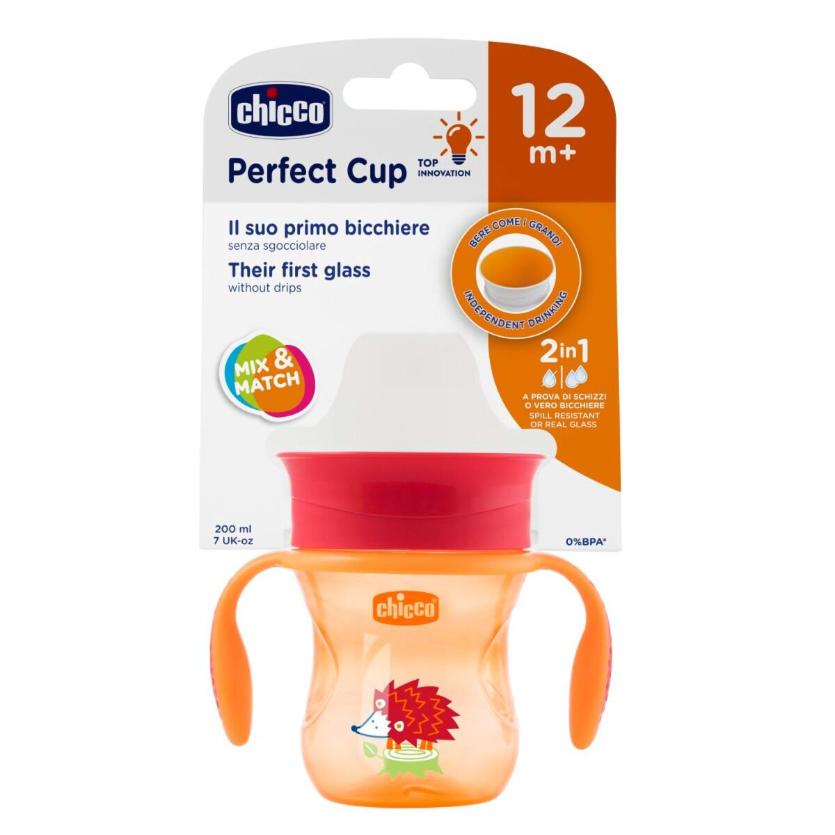  Поильник Chicco Perfect Cup 12м+ 200мл оранжевый купить,NaN