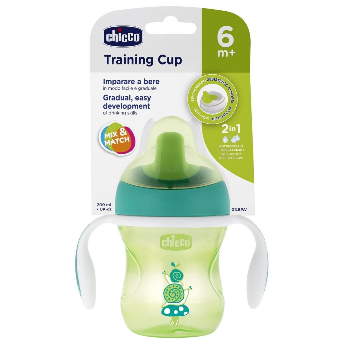 Поильник Chicco Training Cup 6м+ 200мл зеленый купить,NaN