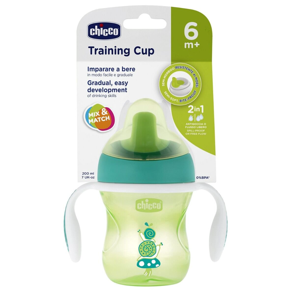 Поильник Chicco Training Cup 6м+ 200мл зеленый купить,NaN
