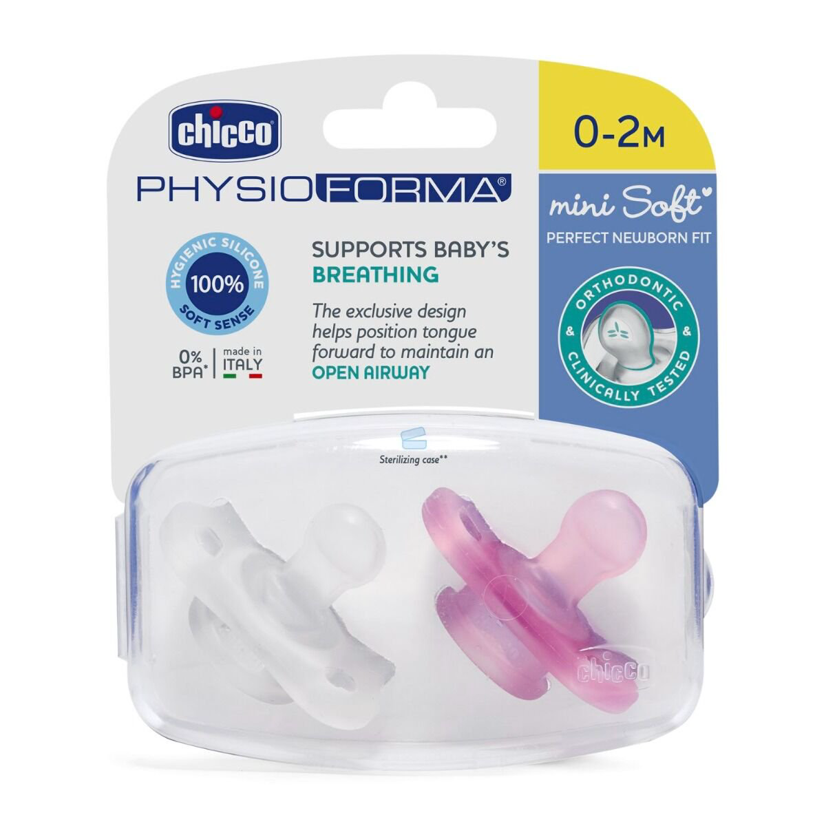  Пустышка Chicco Physio Soft Mini 0м+ 2шт розовая  купить,NaN
