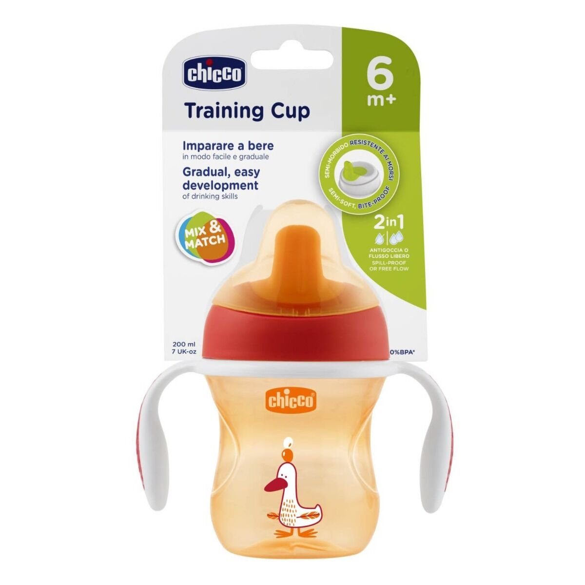  Поильник Chicco Training Cup 6м+ 200мл оранжевый купить,NaN