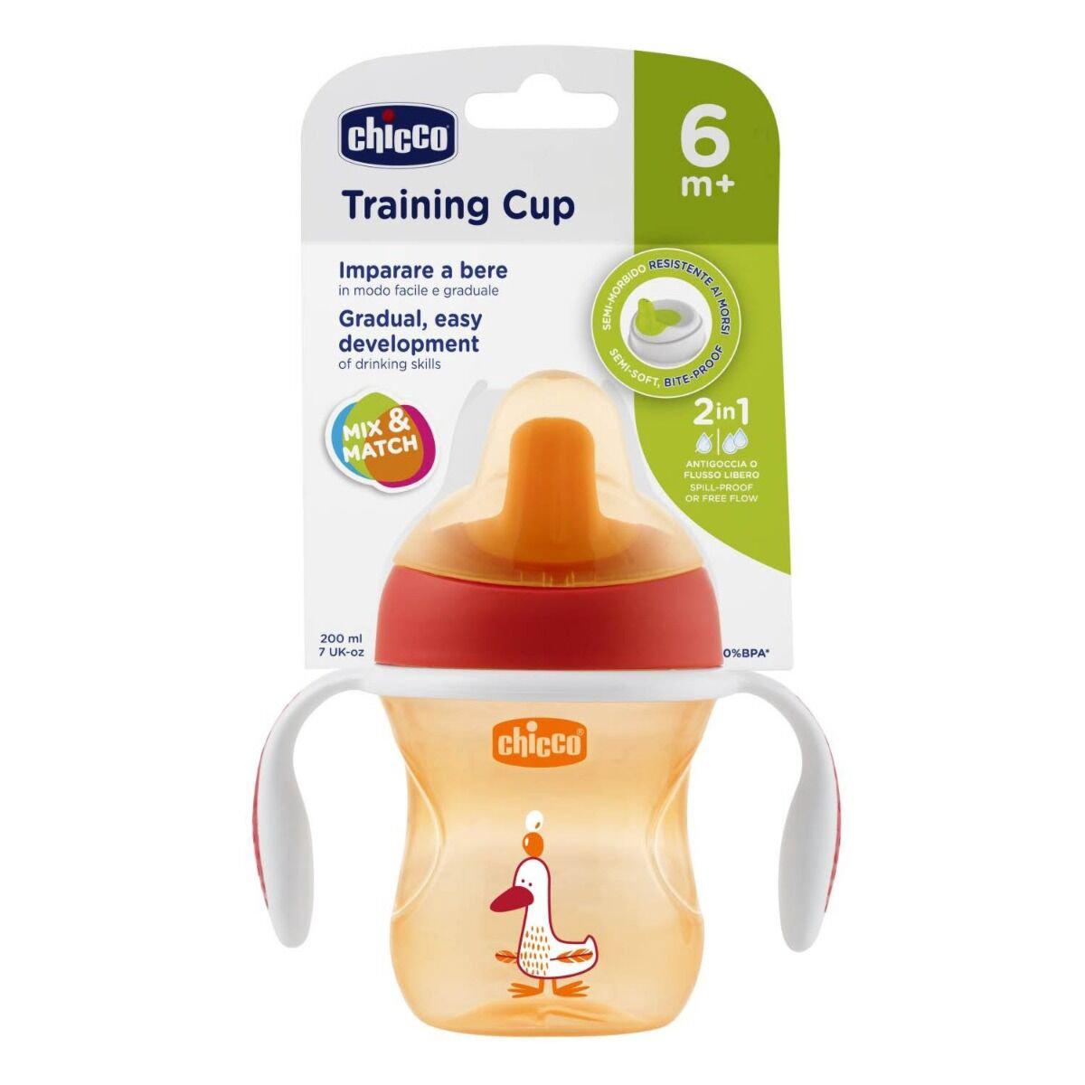  Поильник Chicco Training Cup 6м+ 200мл оранжевый купить,NaN