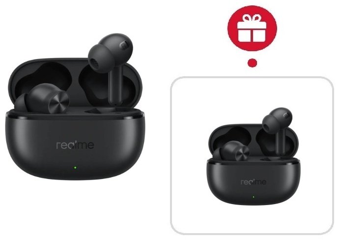 Наушники Realme Buds T200x черный + подарок