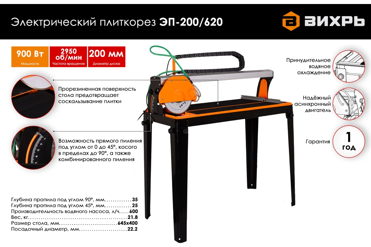 Электрический плиткорез Вихрь ЭП-200/620 900Вт купить,NaN