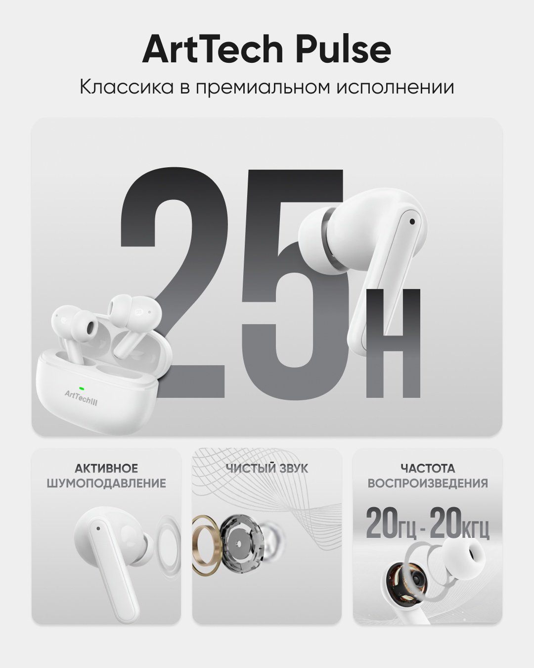 Наушники ArtTech Pulse ANC белые + Pulse белые