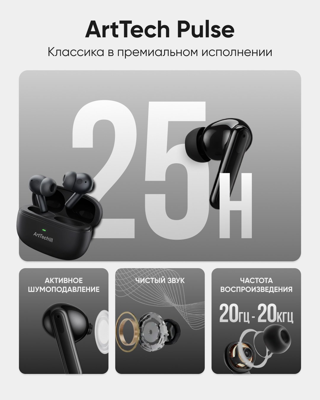 Наушники ArtTech Pulse ANC черный + Pulse ANC черный
