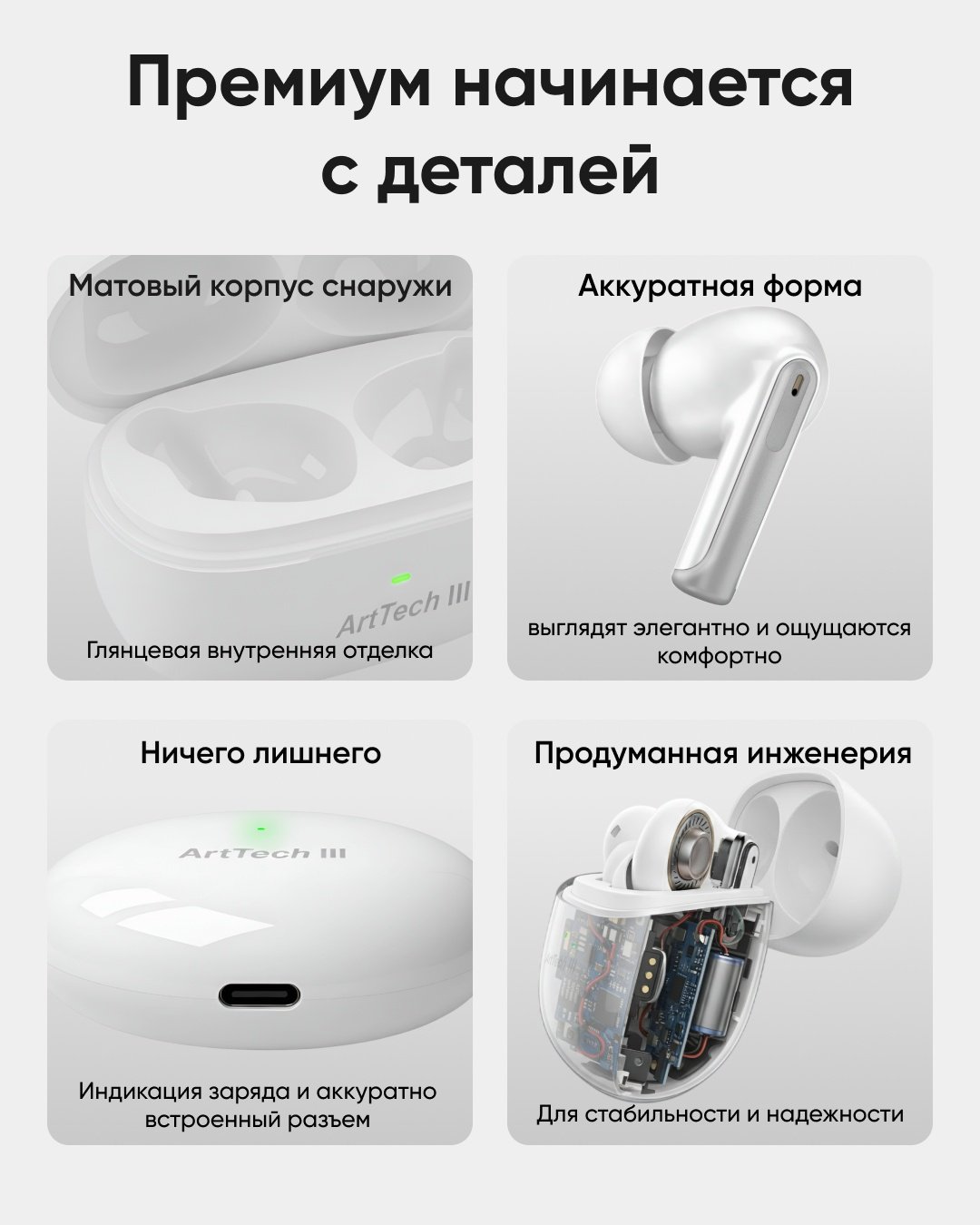 Наушники ArtTech Pulse ANC белый + Flow белые купить,NaN