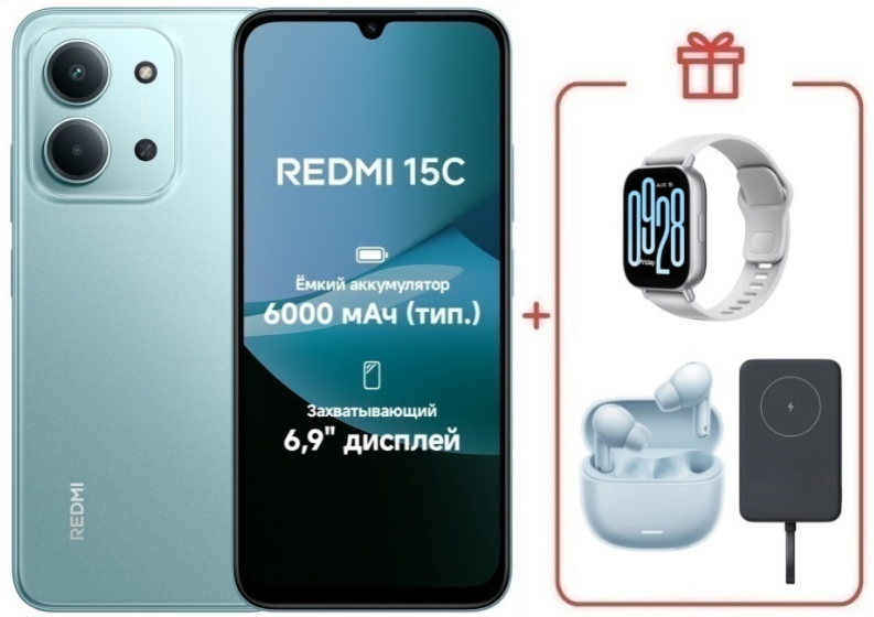 Смартфон Xiaomi Redmi 15C 4G 4/128GB Mint Green + подарок купить,NaN