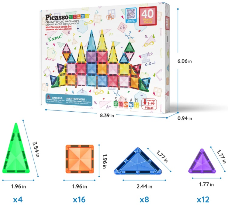 Конструктор PicassoTiles Mini Diamond дорожный формат 40 деталей купить,NaN