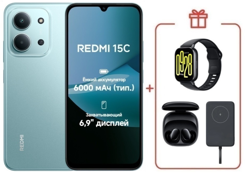 Смартфон Xiaomi Redmi 15C 4G 4/128GB Mint Green + подарок купить,NaN