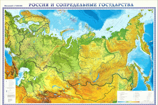 Карта России и сопредельных государств Vaibiz рельеф 150x230 см купить,NaN