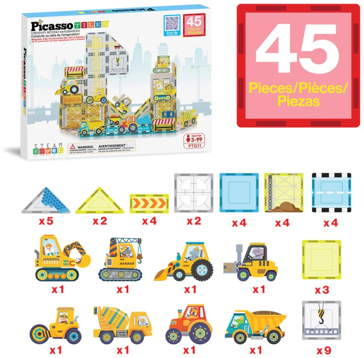 Конструктор PicassoTiles Приключение с транспортом и фигурками 45 деталей купить,NaN