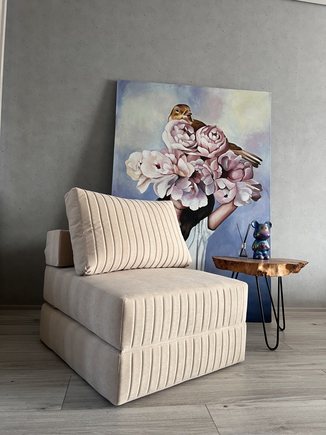 Бескаркасное кресло PRESTIGE MEBEL 09 , обивка велюр, кремовый купить,NaN