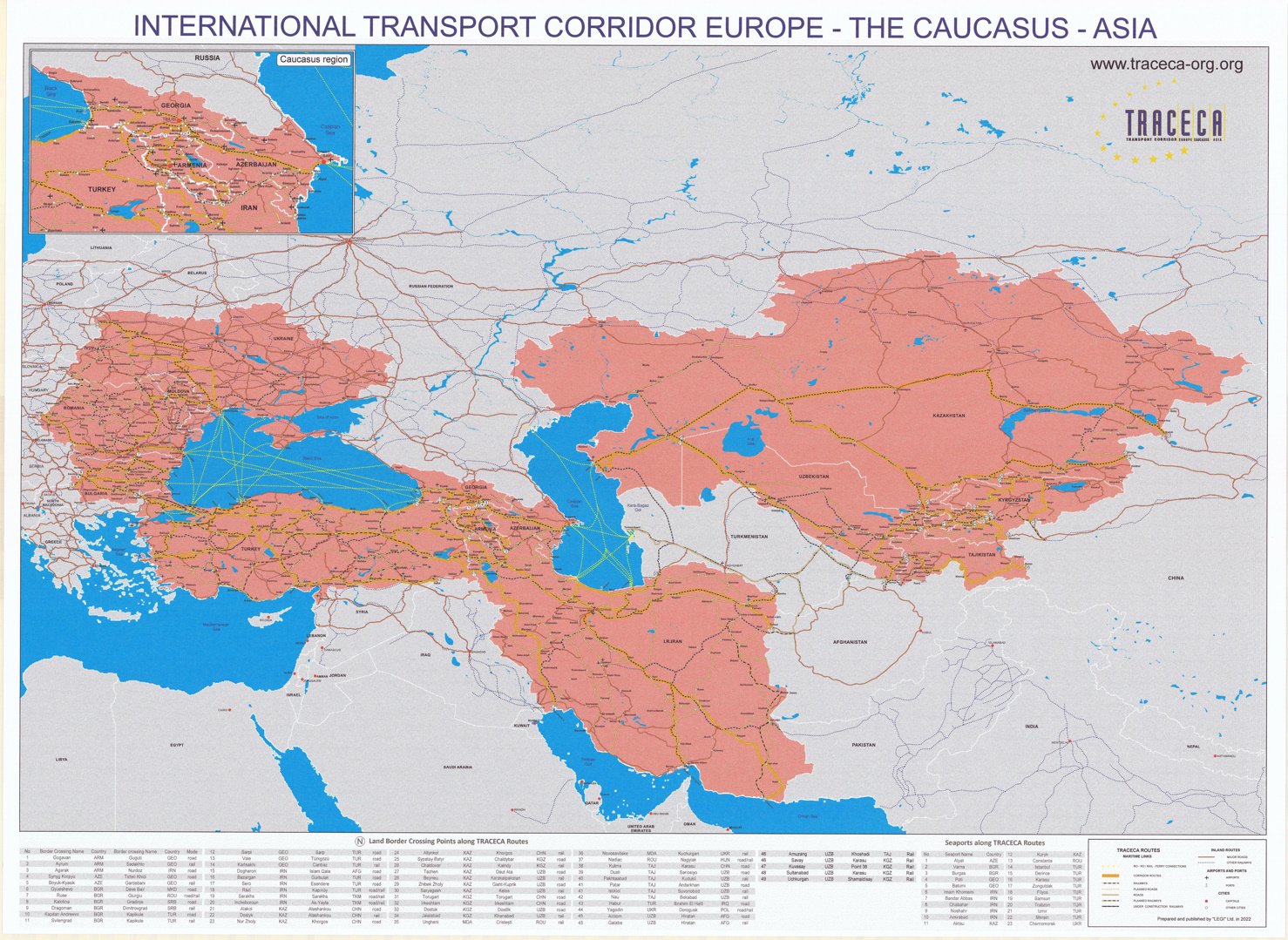 Настенная карта Vaibiz International Transport Corridor Europe - Caucasus - Asia 150х205 см  