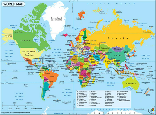 Настенная карта Vaibiz Политическая карта мира World-Map на английском 150х200 см