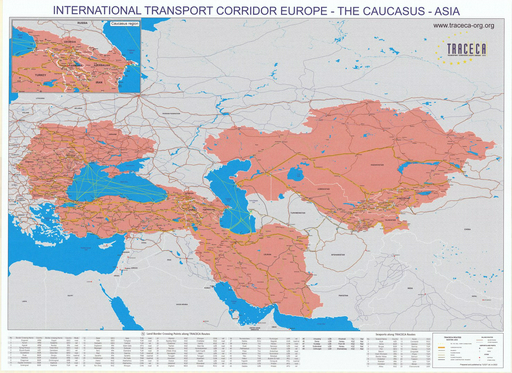 Настенная карта Vaibiz International Transport Corridor Europe - Caucasus - Asia 150х205 см  