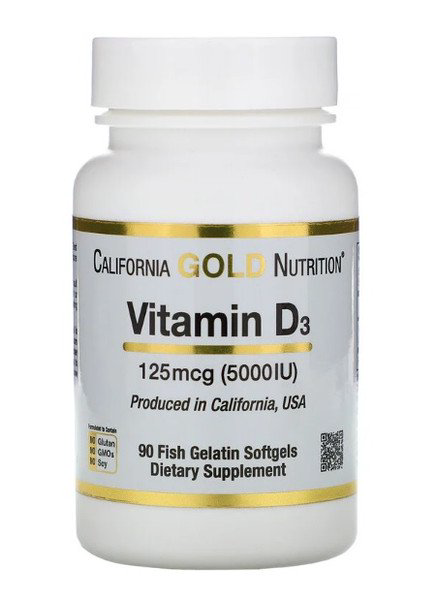 California Gold Nutrition витамин D3 125 мкг 5000 МЕ 90шт капсулы купить,NaN