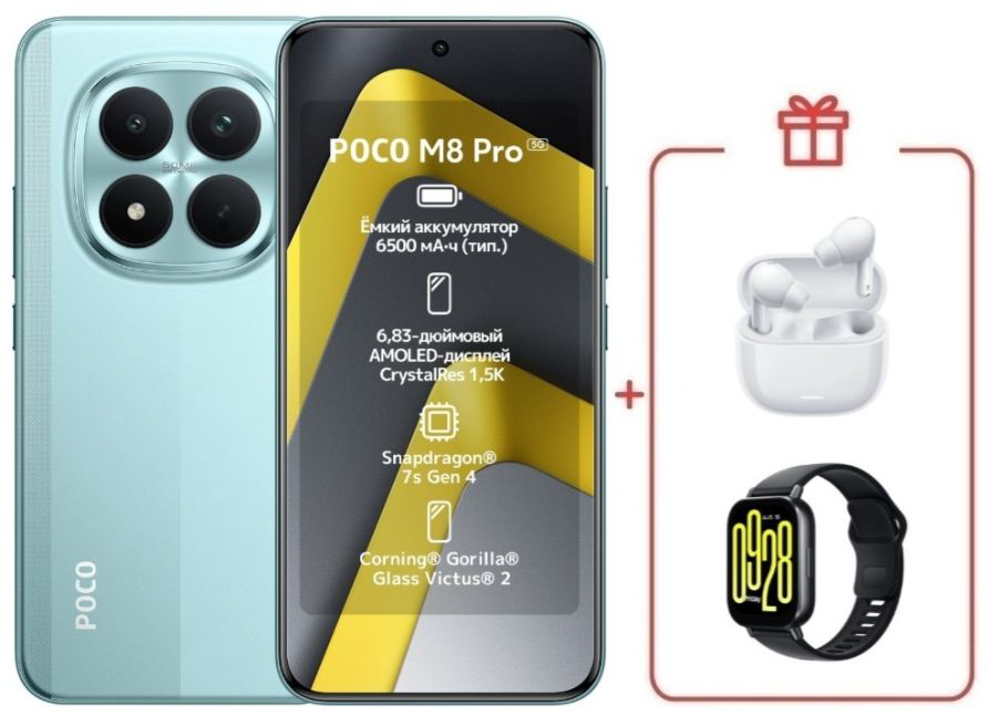 Смартфон Xiaomi Poco M8 Pro 5G 12/512GB Green + подарок купить,NaN