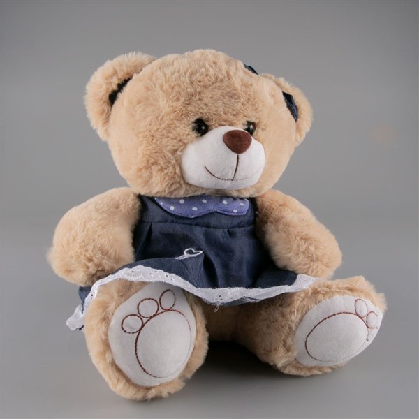 Мягкая игрушка Bulu-Xiong Plush Бежевый мишка в синем платье  35см купить,NaN