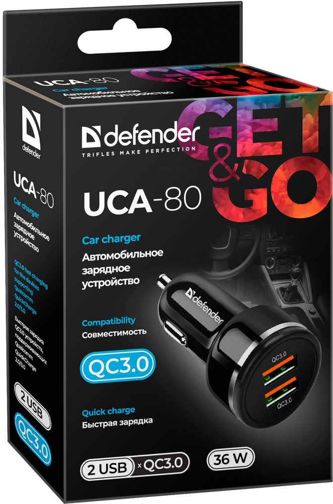 Автомобильное зарядное устройство Defender UCA-80 черное купить,NaN