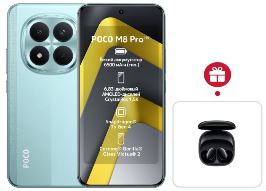 Смартфон Xiaomi Poco M8 Pro 5G 12/512GB Green + подарок купить,NaN