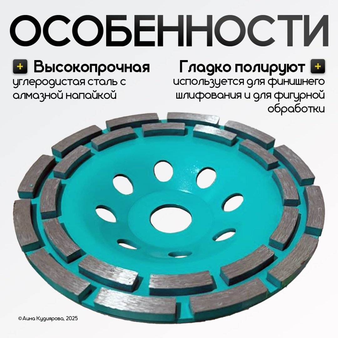 Чашка алмазная шлифовальная 125 мм, посадка 22.2 мм,1 шт , бирюзовая купить,NaN