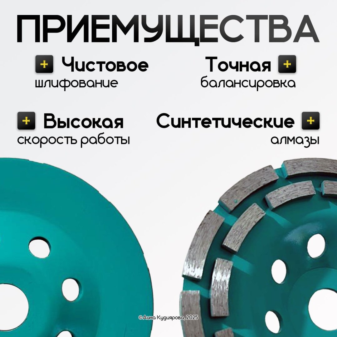 Чашка алмазная шлифовальная 125 мм, посадка 22.2 мм,1 шт , бирюзовая купить,NaN