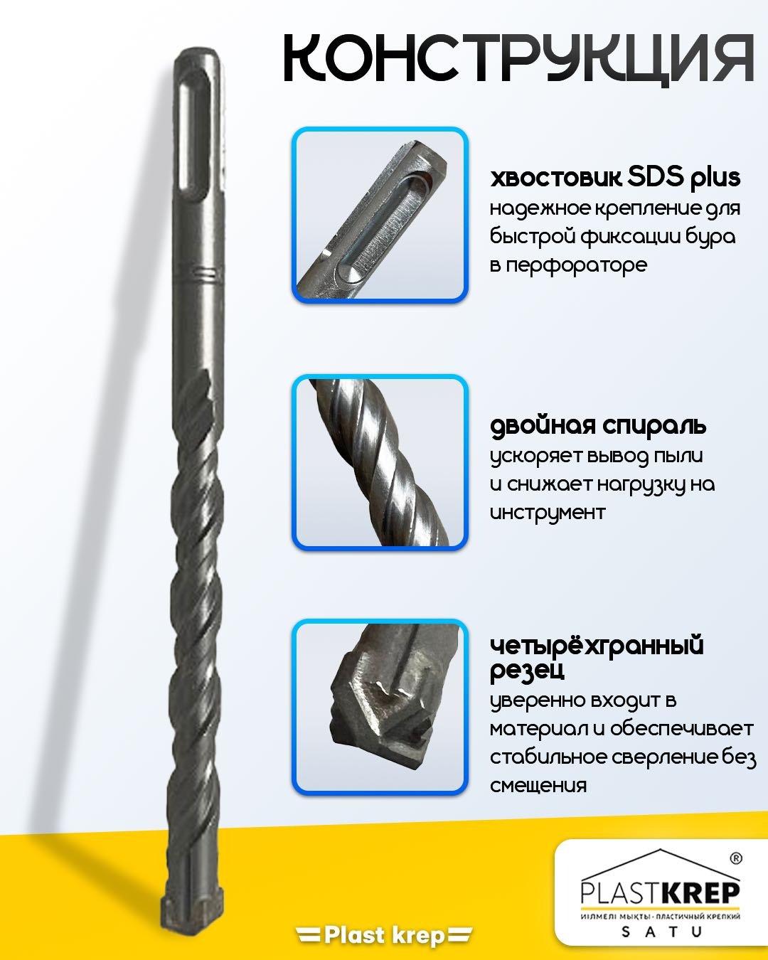 Бур SDS-plus по бетону, 12х160 мм, 1 шт