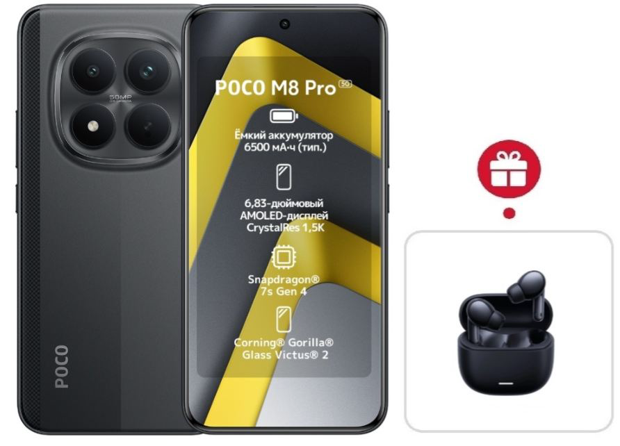 Смартфон Xiaomi Poco M8 Pro 5G 8/256GB Black + подарок купить,NaN