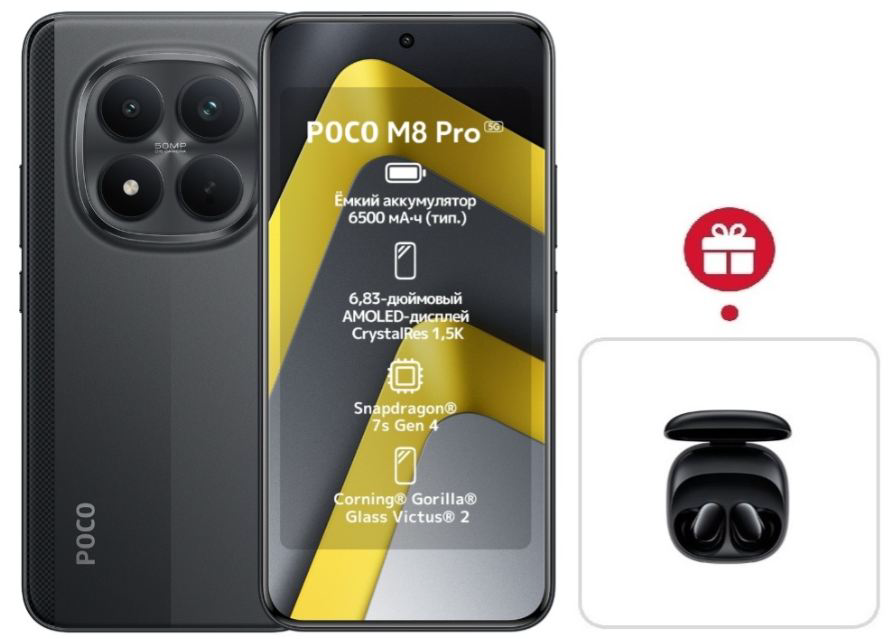 Смартфон Xiaomi Poco M8 Pro 5G 12/512GB Black + подарок купить,NaN