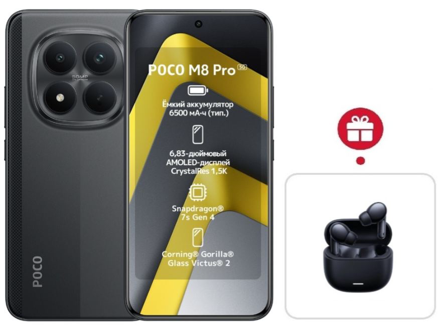 Смартфон Xiaomi Poco M8 Pro 5G 12/512GB Black + подарок