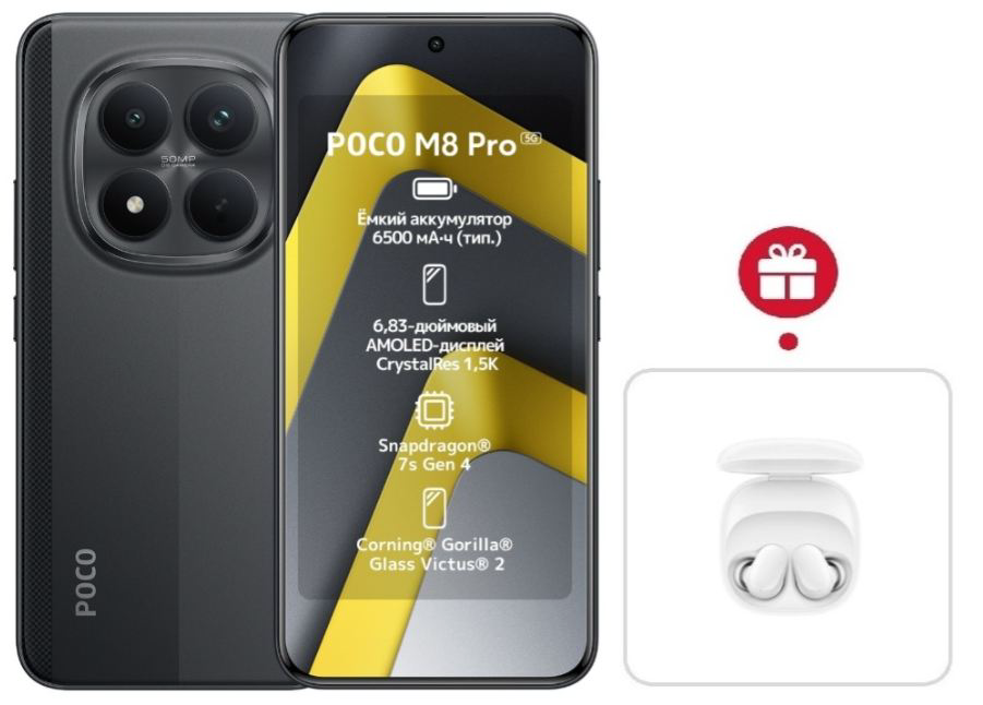 Смартфон Xiaomi Poco M8 Pro 5G 12/512GB Black + подарок купить,NaN